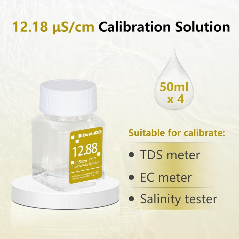 DuvinDD 12.88 mS/cm Calibration Solution for Precisely Calibrate Salinity Tester, EC Meter, Pool Salt Tester, Water Tester Calibration Solution, 4 Bottles of 50mL Conductivity Salt Standard Buffer Solution - Image 3